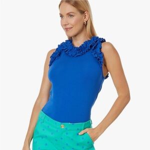 Lilly Pulitzer Agata ruffle tank, blue grotto, large